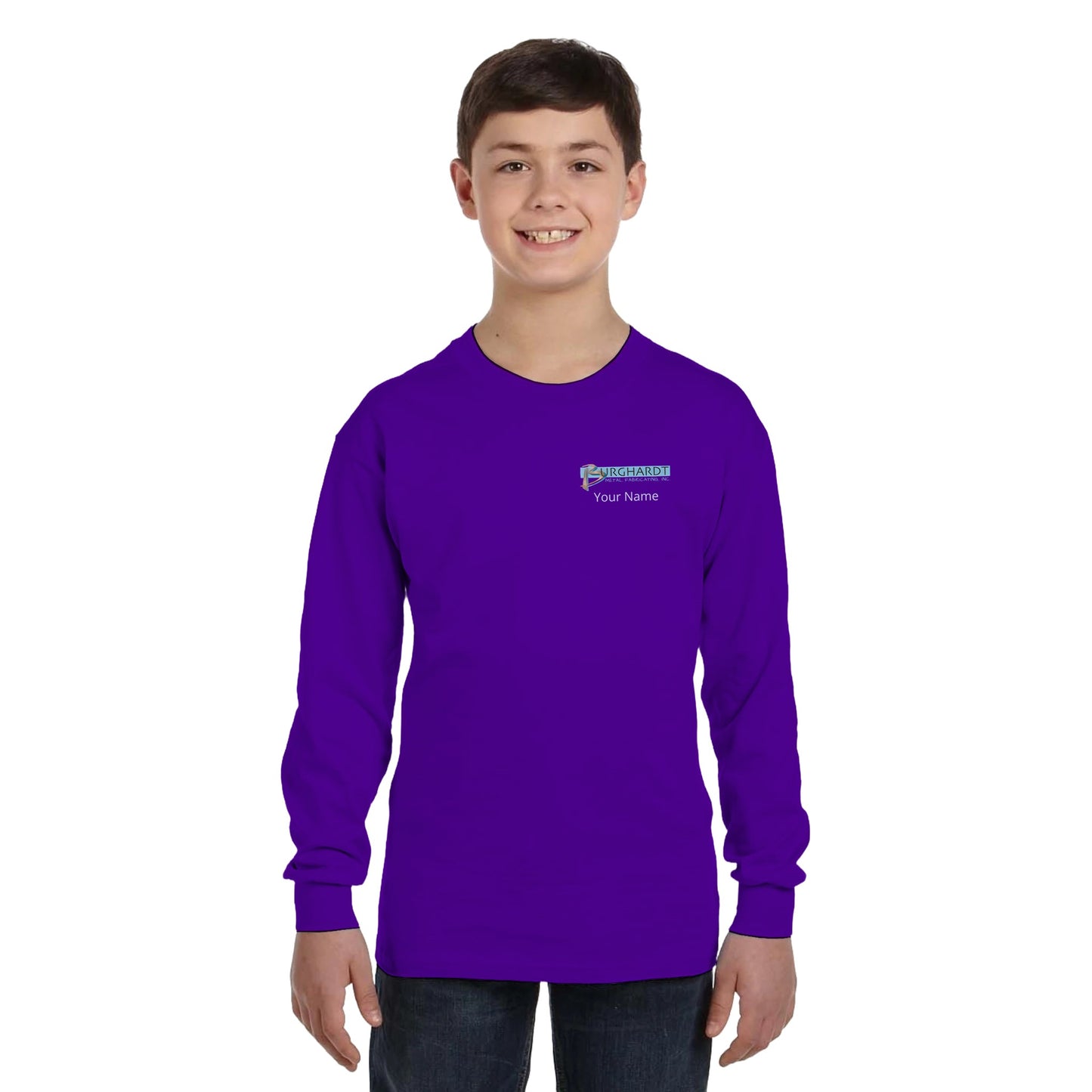 Burghardt Metal Fabricating, Inc., logo on a Youth Long-Sleeve T-Shirt