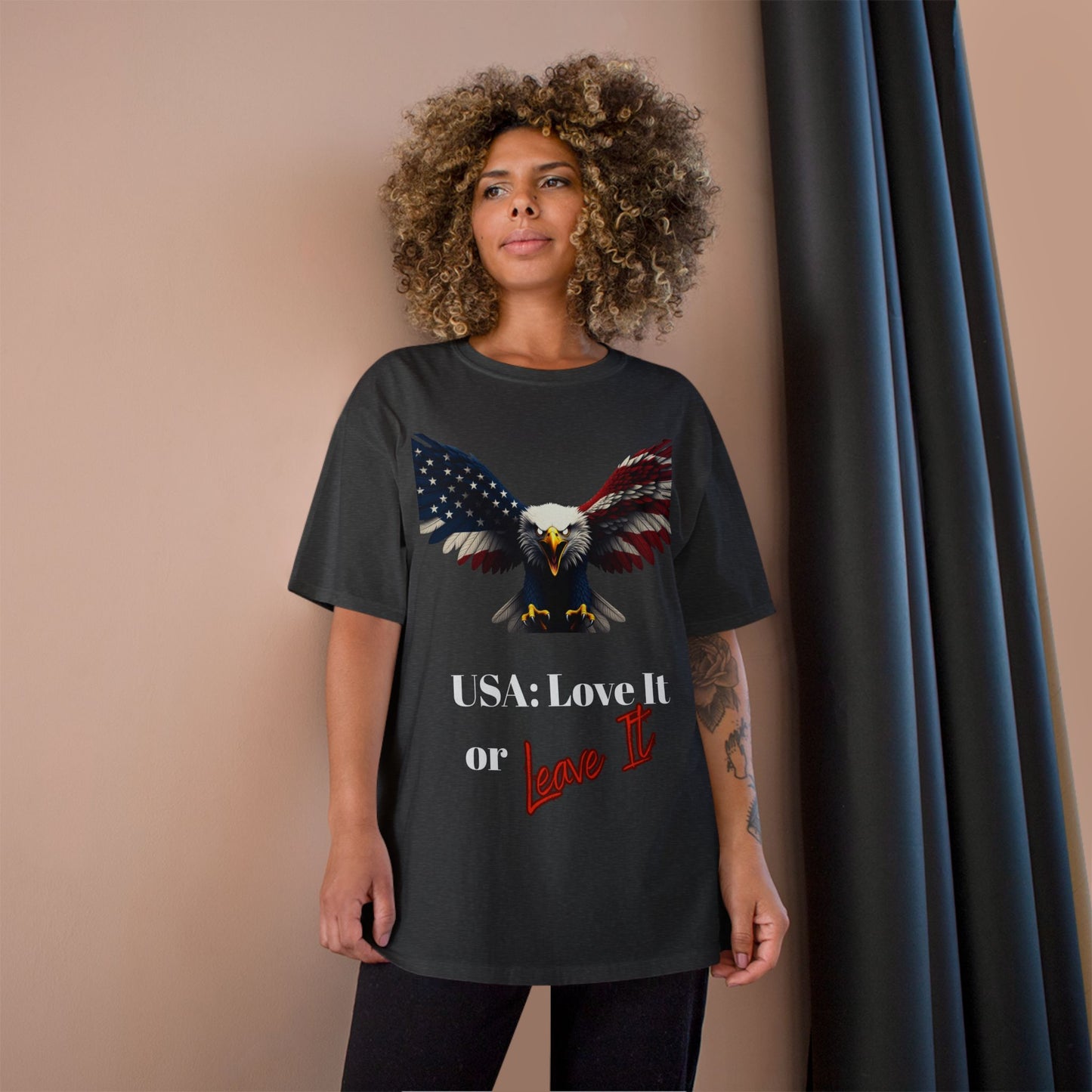USA Love It Or Leave It Patriotic Eagle on a Champion T-shirt