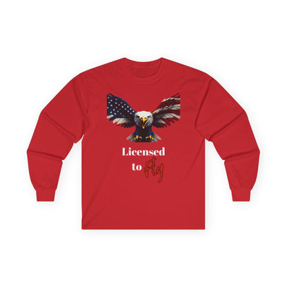 Licensed To Fly Patriotic Eagle on a long sleeve tee