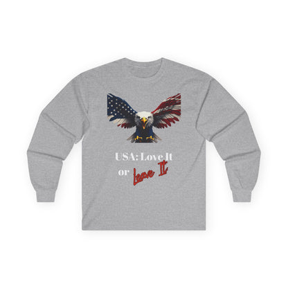 USA Love It Or Leave It Patriotic Eagle on a long sleeve tee