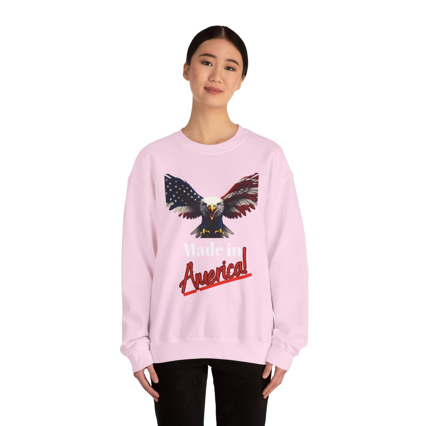 Made In America Patriotic Eagle text on a Crewneck Sweatshirt