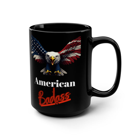 Patriotic Eagle American Badass on a Black Mug 15oz