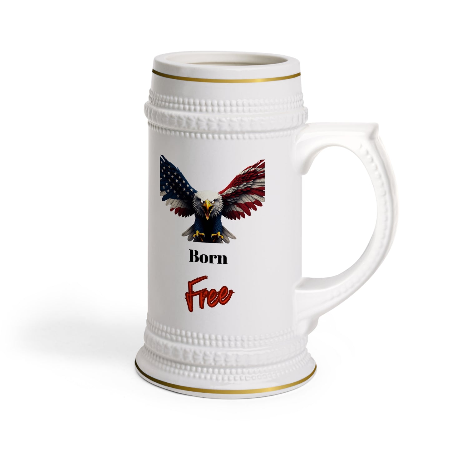 Born Free Patriotic Eagle on a 22oz Ceramic Beer Stein