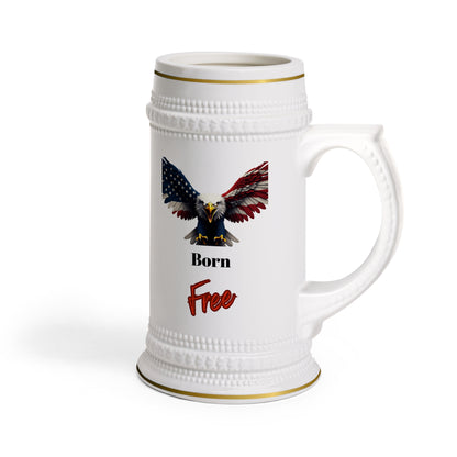 Born Free Patriotic Eagle on a 22oz Ceramic Beer Stein