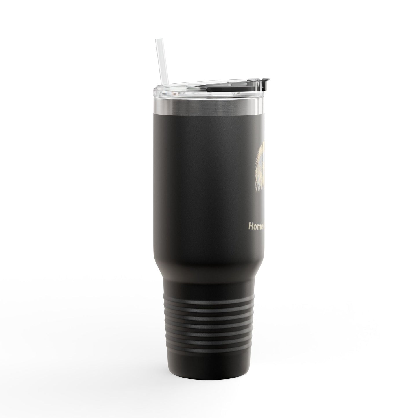 Home of the Brave text on the top of a  40oz Insulated Travel Mug