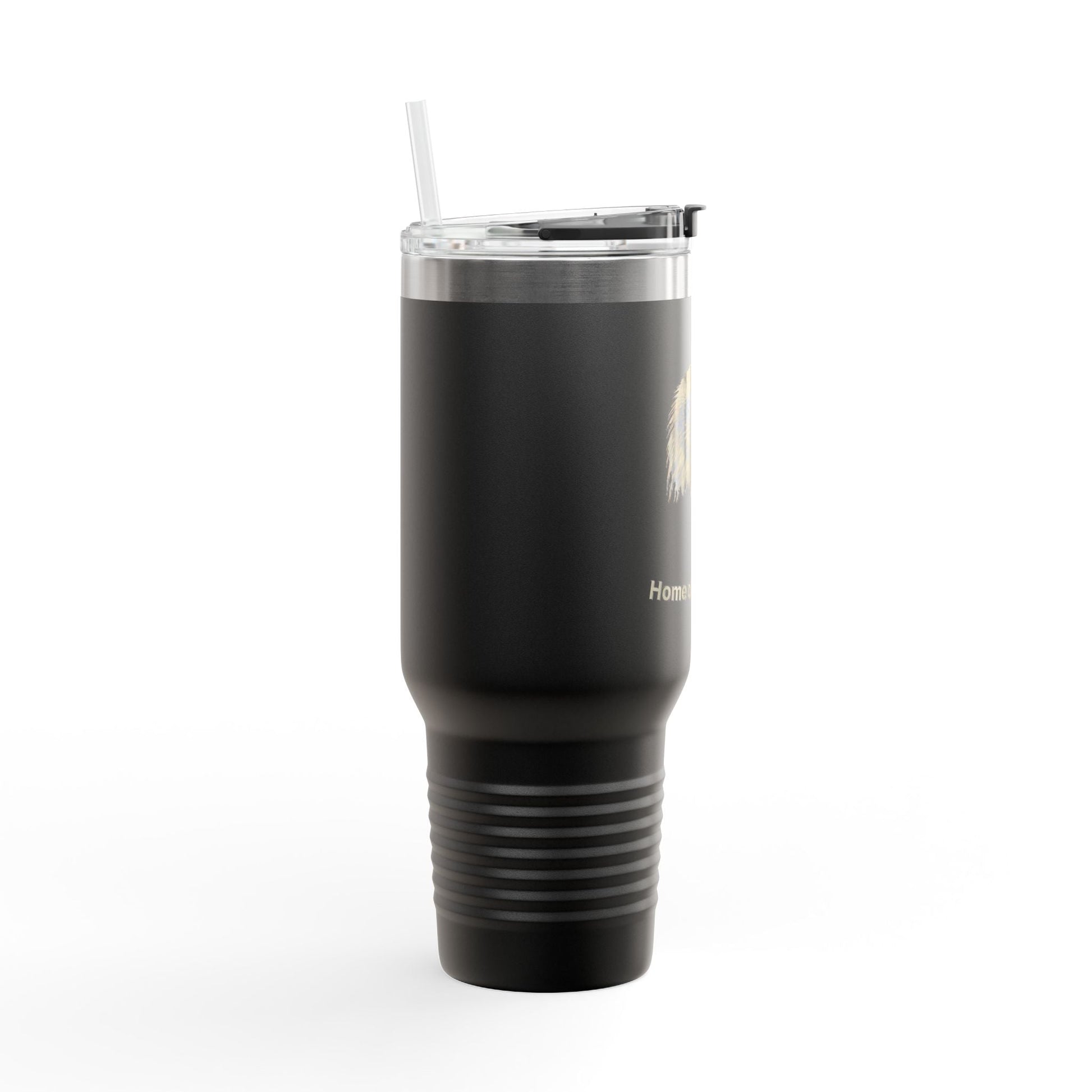 Home of the Brave text on the top of a  40oz Insulated Travel Mug