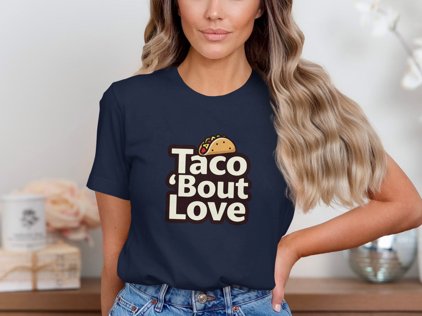 Taco 'Bout Love phrase with a Modern & Minimalist design on a Premium Tee