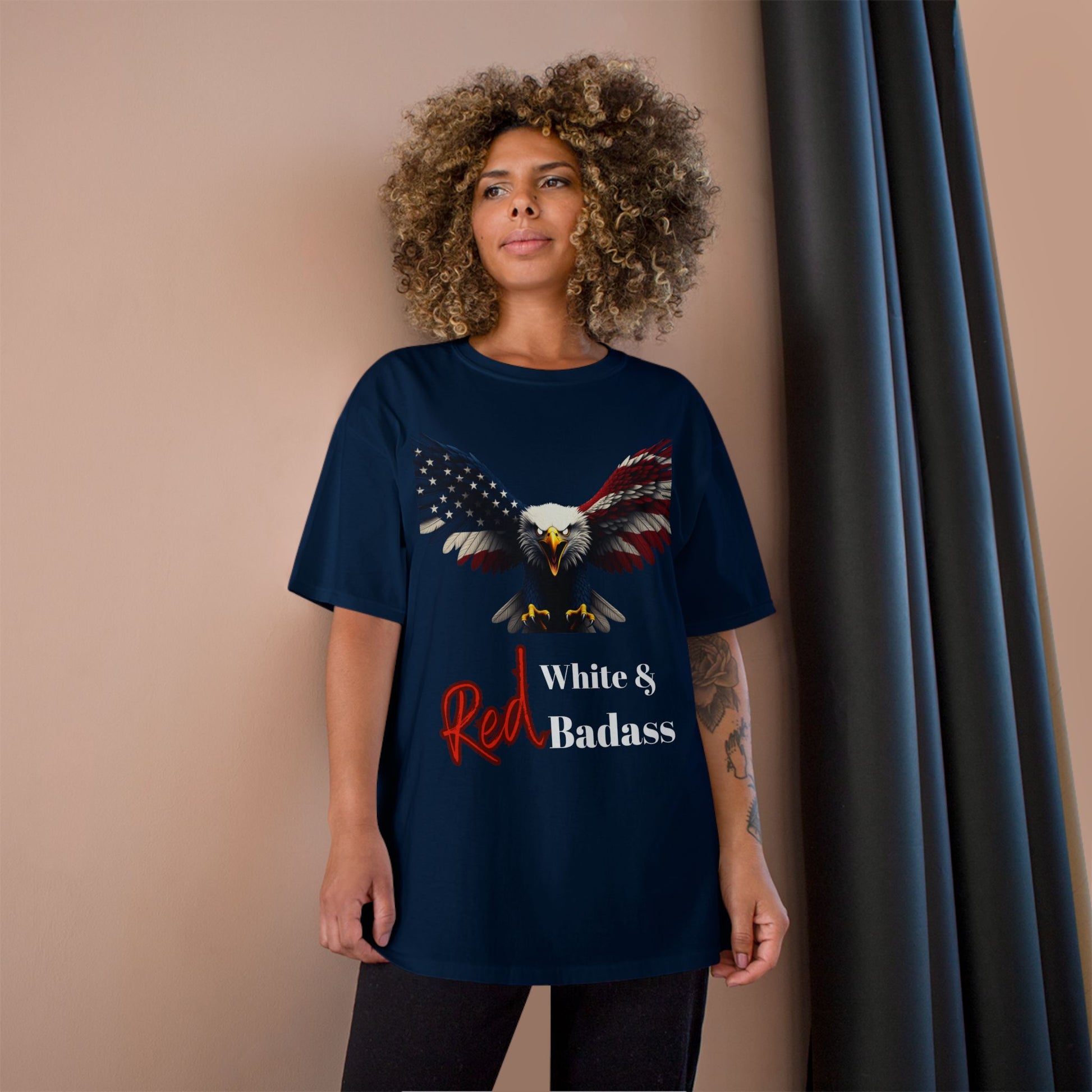 Red White & Badass Patriotic Eagle on a Champion T-shirt