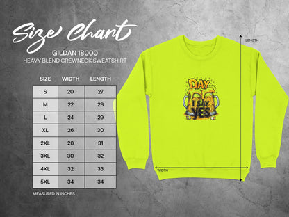 Neon Yellow DAY drinking I SAY YES Crewneck Sweatshirt product type
Crewneck Sweatshirt, Day Drinking, Beer Mugs, I Say Yes, Funny Sweatshirt, Alcohol Humor, Neon Yellow, Graphic Print, Unisex Sweatshirt, Gildan 18000, Heavy Blend, Pullover, Long Sleeve, Party Wear, Drinking Quote, Casual Style, Cozy Top, Bright Color, Weekend Vibes, Gift Idea