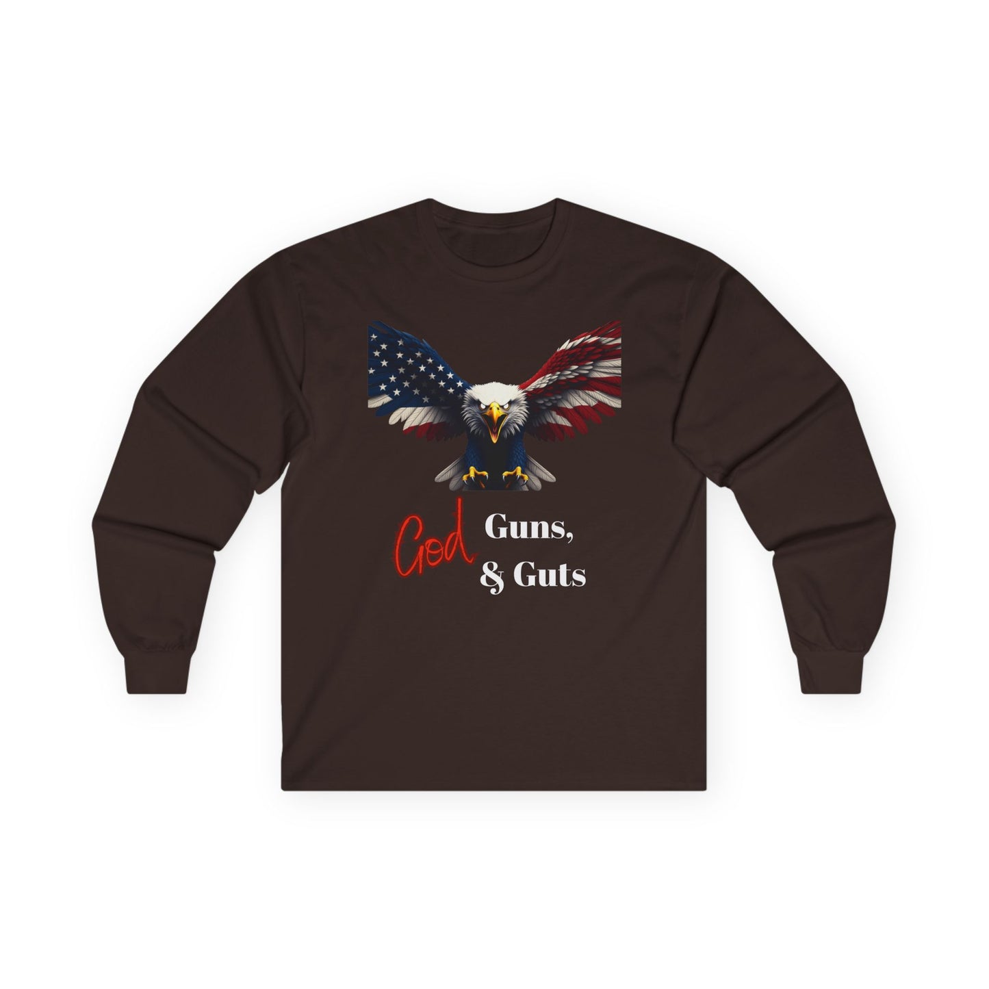 God Guns & Guts Patriotic Eagle on a long sleeve tee