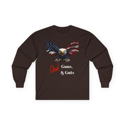 God Guns & Guts Patriotic Eagle on a long sleeve tee