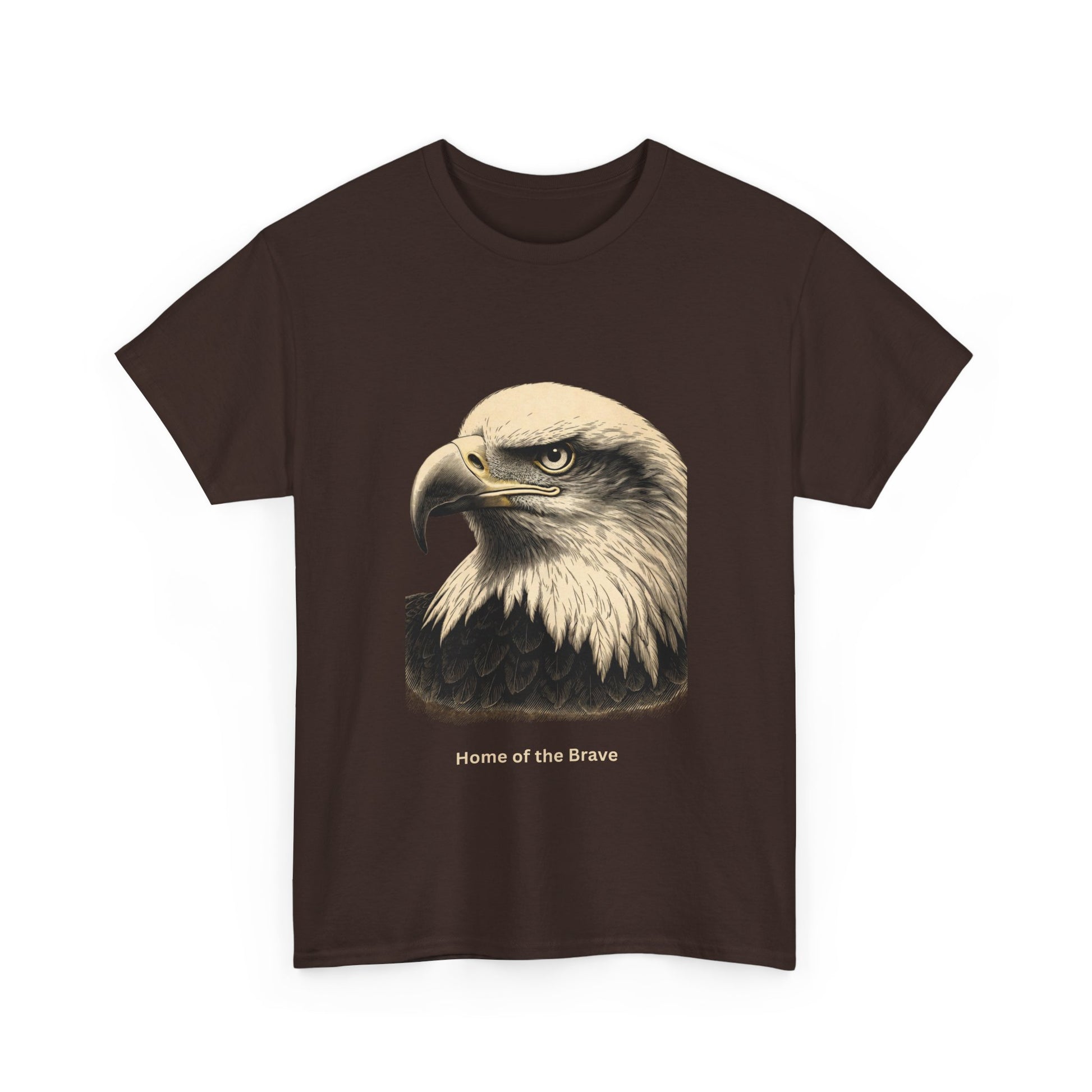 Engraved Eagle - Home of the Brave - muted text on the bottom of a Heavyweight T-shirt