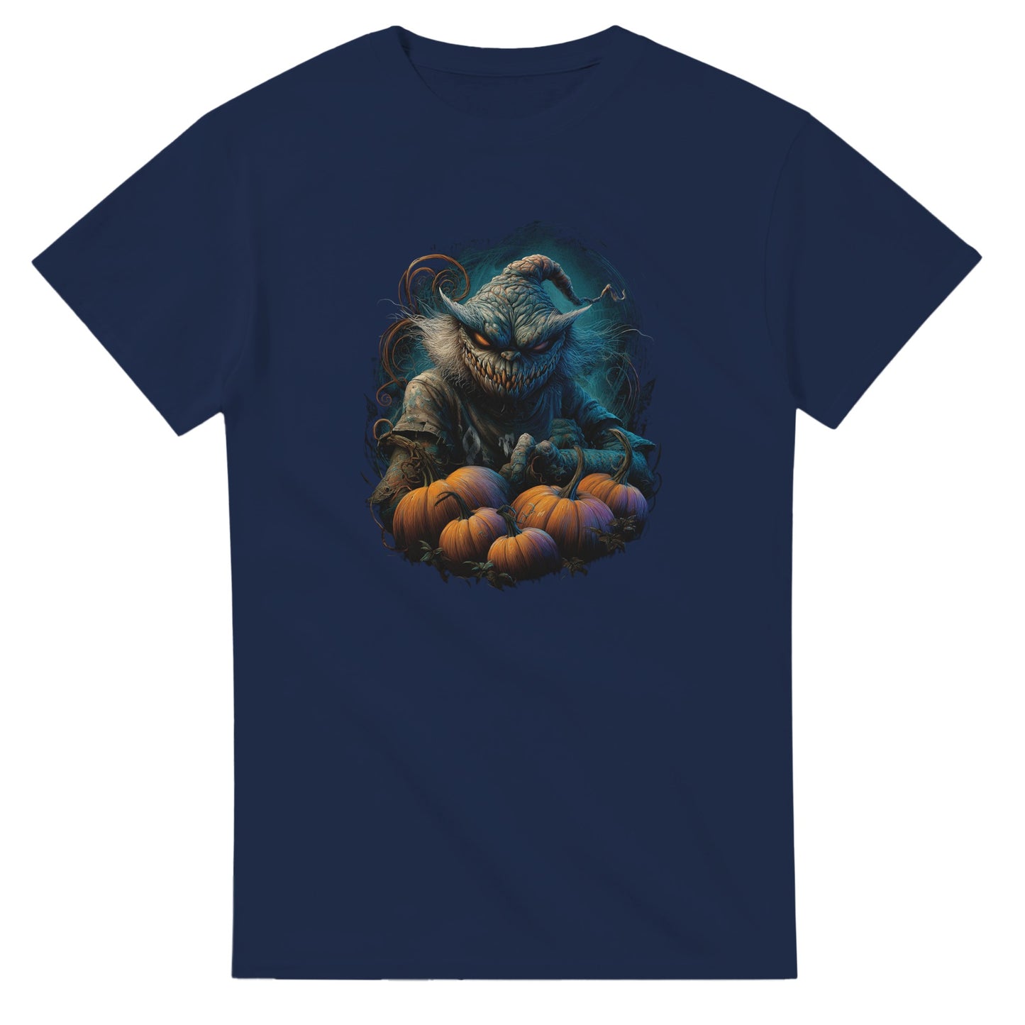 Spooky Scarecrow & Pumpkins on a Heavyweight T-shirt