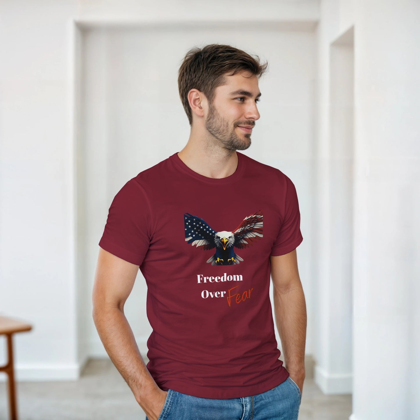 Freedom Over Fear Patriotic Eagle on a Heavyweight T-shirt
