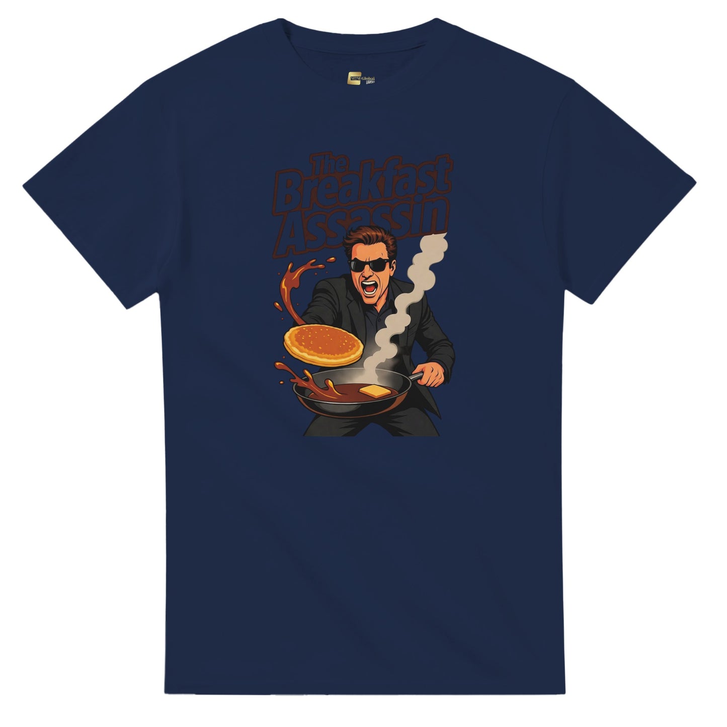 The Breakfast Assassin graphic design on a Heavyweight T-shirt