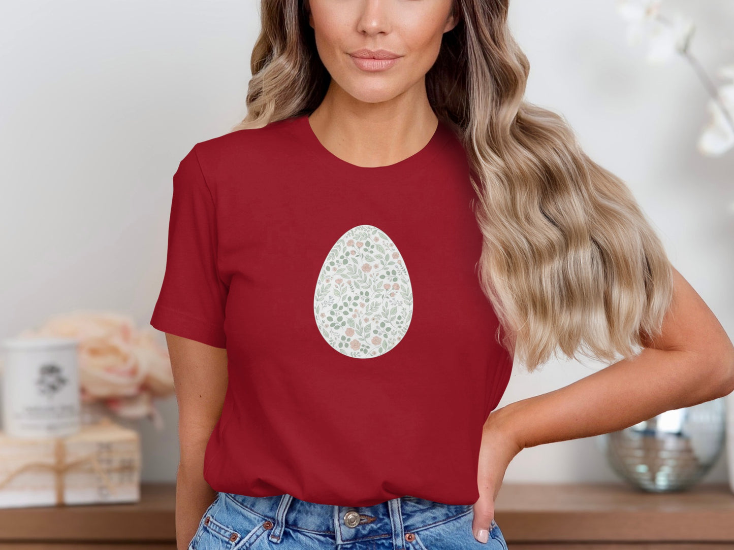 Floral Egg Design Red Women's Graphic Tee