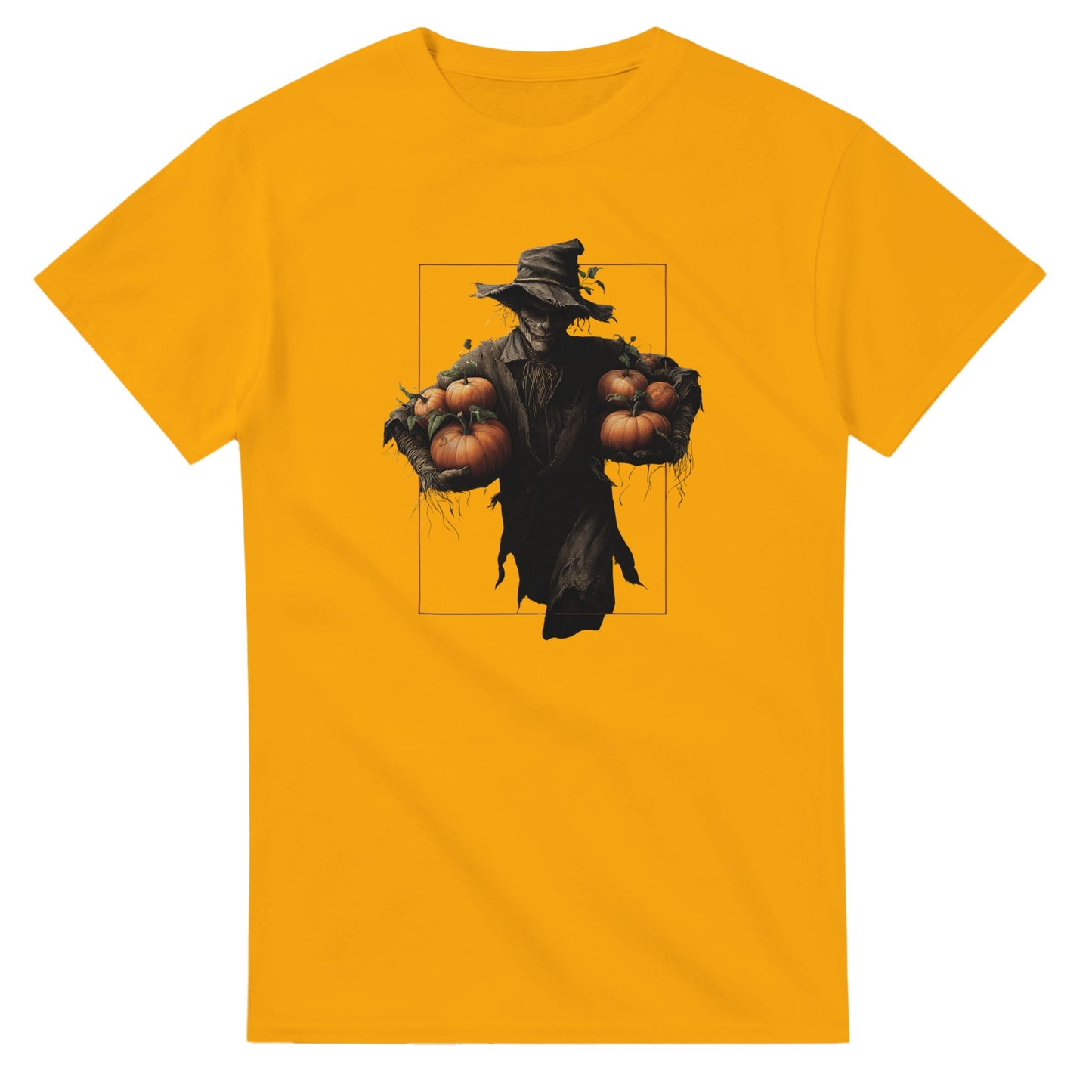 Spooky Harvest Scarecrow on a Heavyweight T-shirt