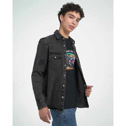 Retro-Futuristic Cowboy graphic design on a Heavyweight T-shirt