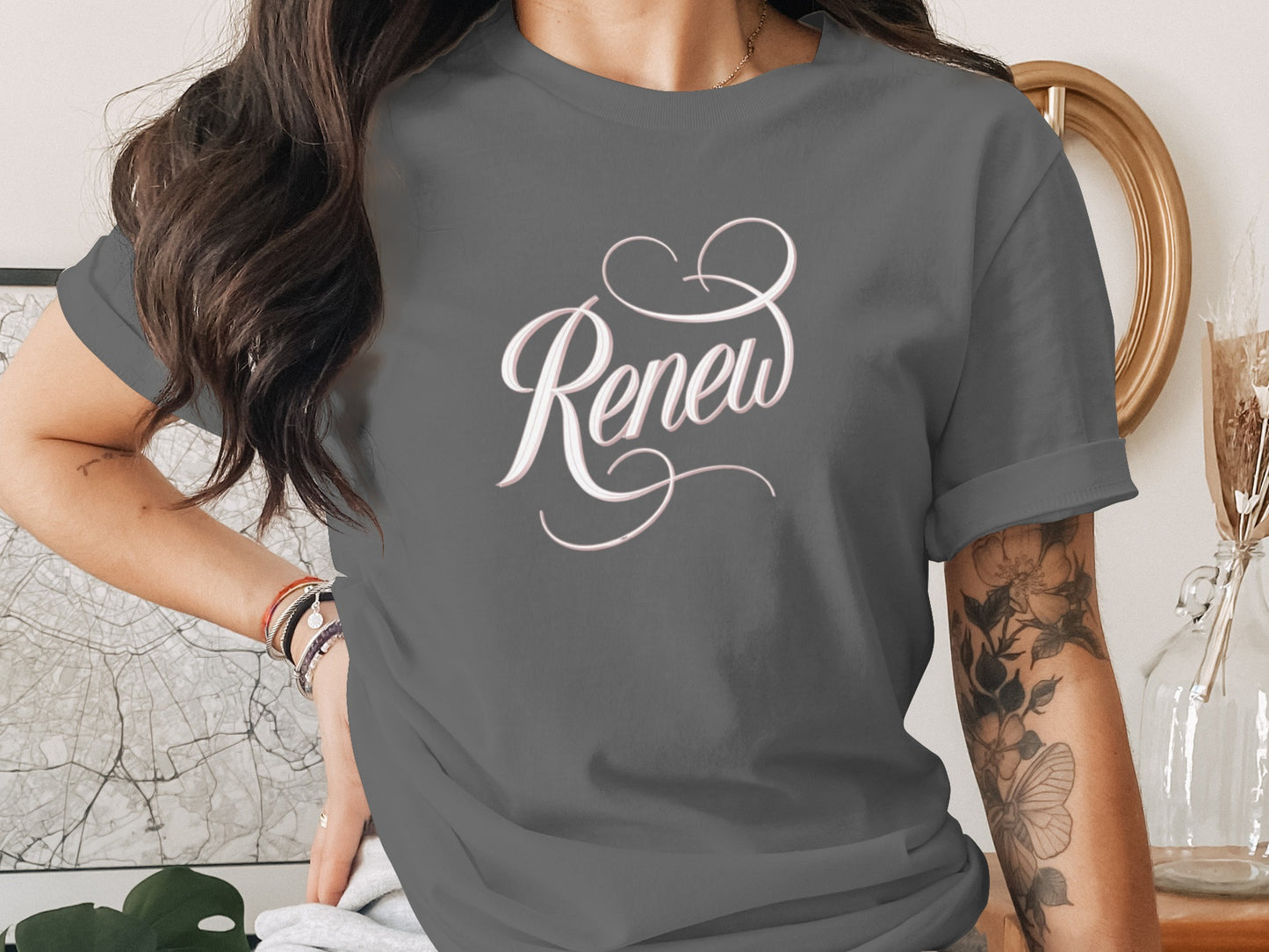 Renew Script Grey Text Print T-Shirt for Women product type