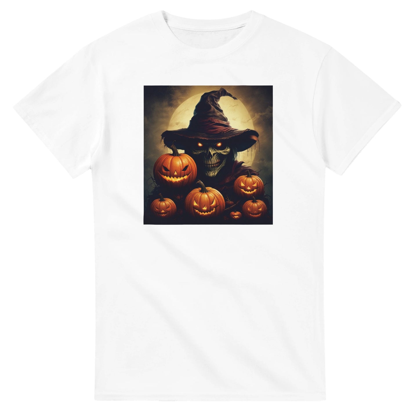 Spooky Skull Wizard & Jack-o'-Lanterns on a Heavyweight T-shirt