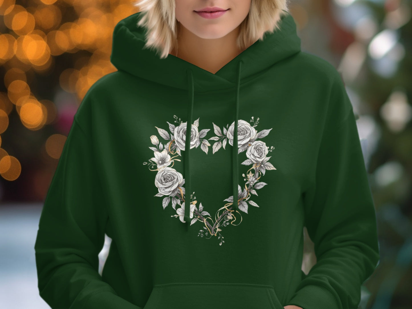 Green Hooded Sweatshirt with Intricate Floral Design