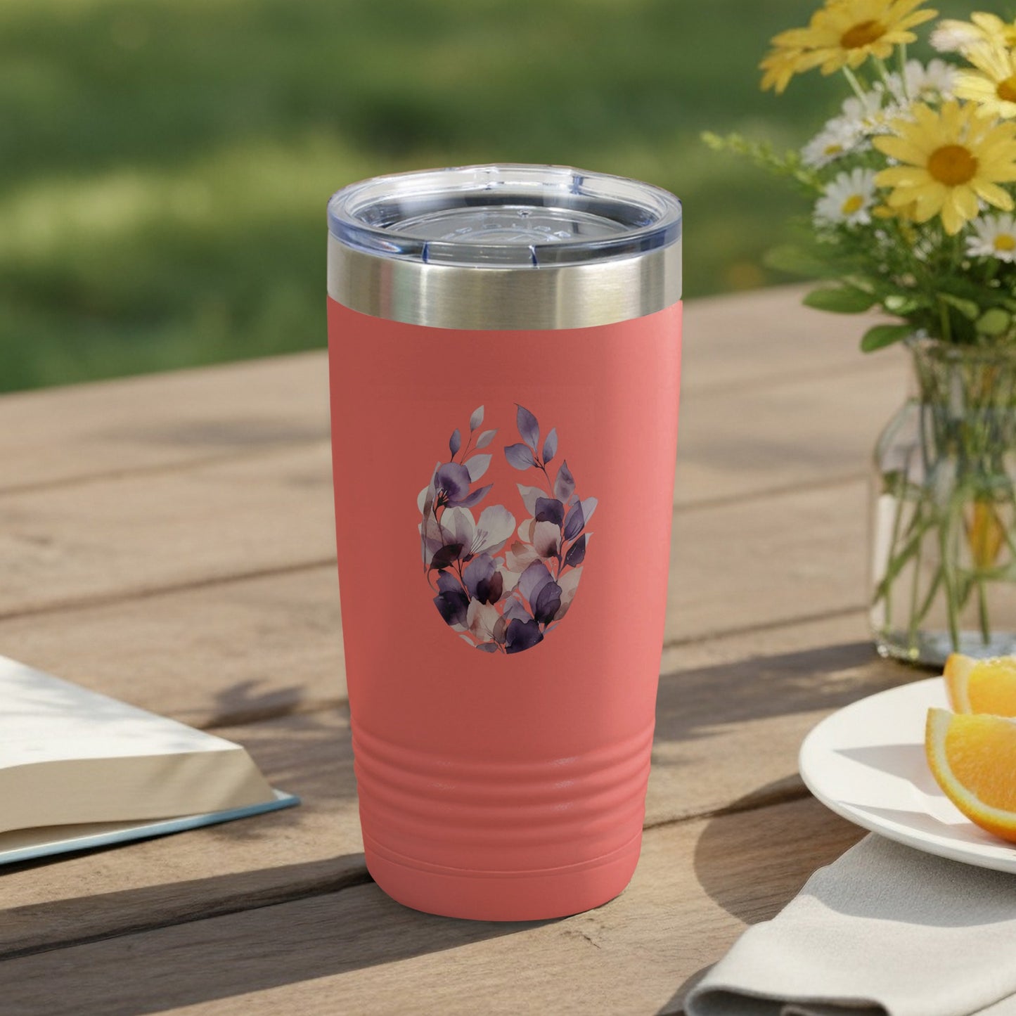 Floral Design Insulated Travel Tumbler Stainless Steel