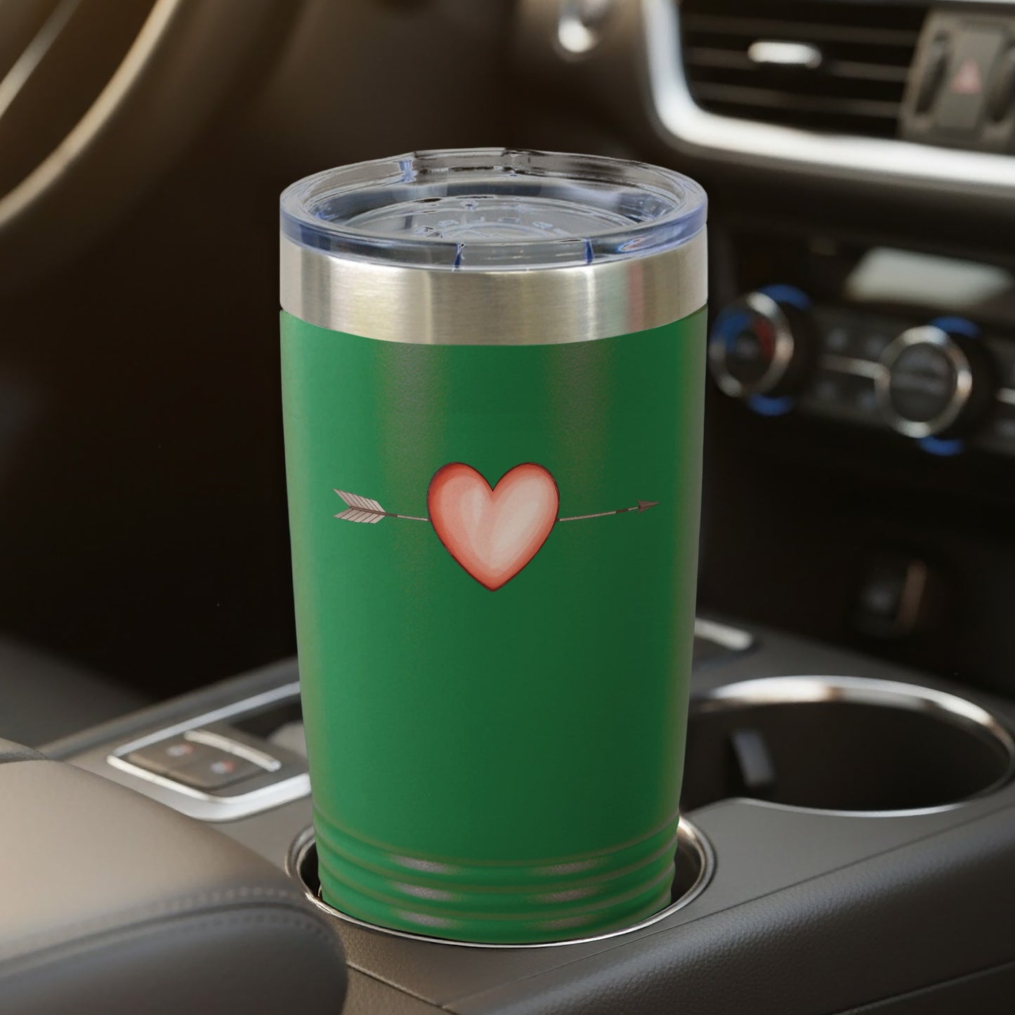 Heart and Arrow Design Green Tumbler Cup for Drinks