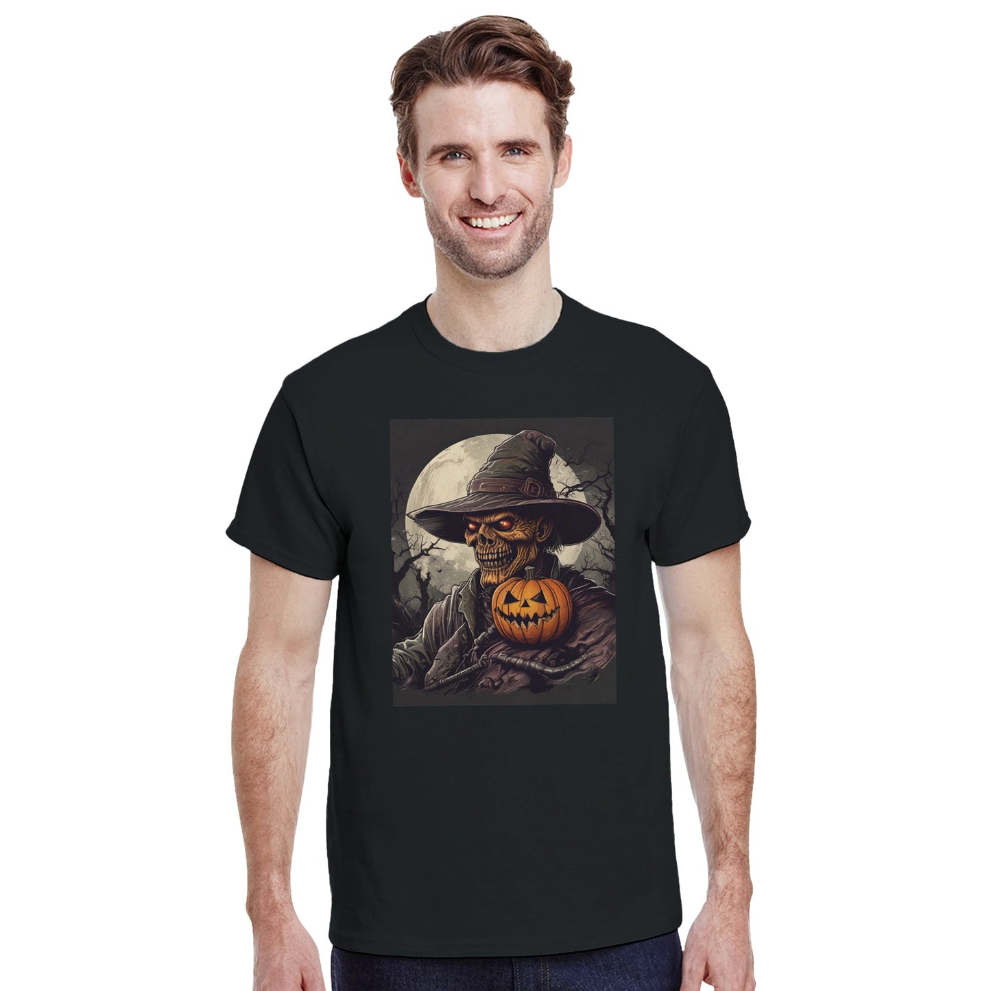 Pumpkin & Glowing Eyes on a Heavyweight T-shirt