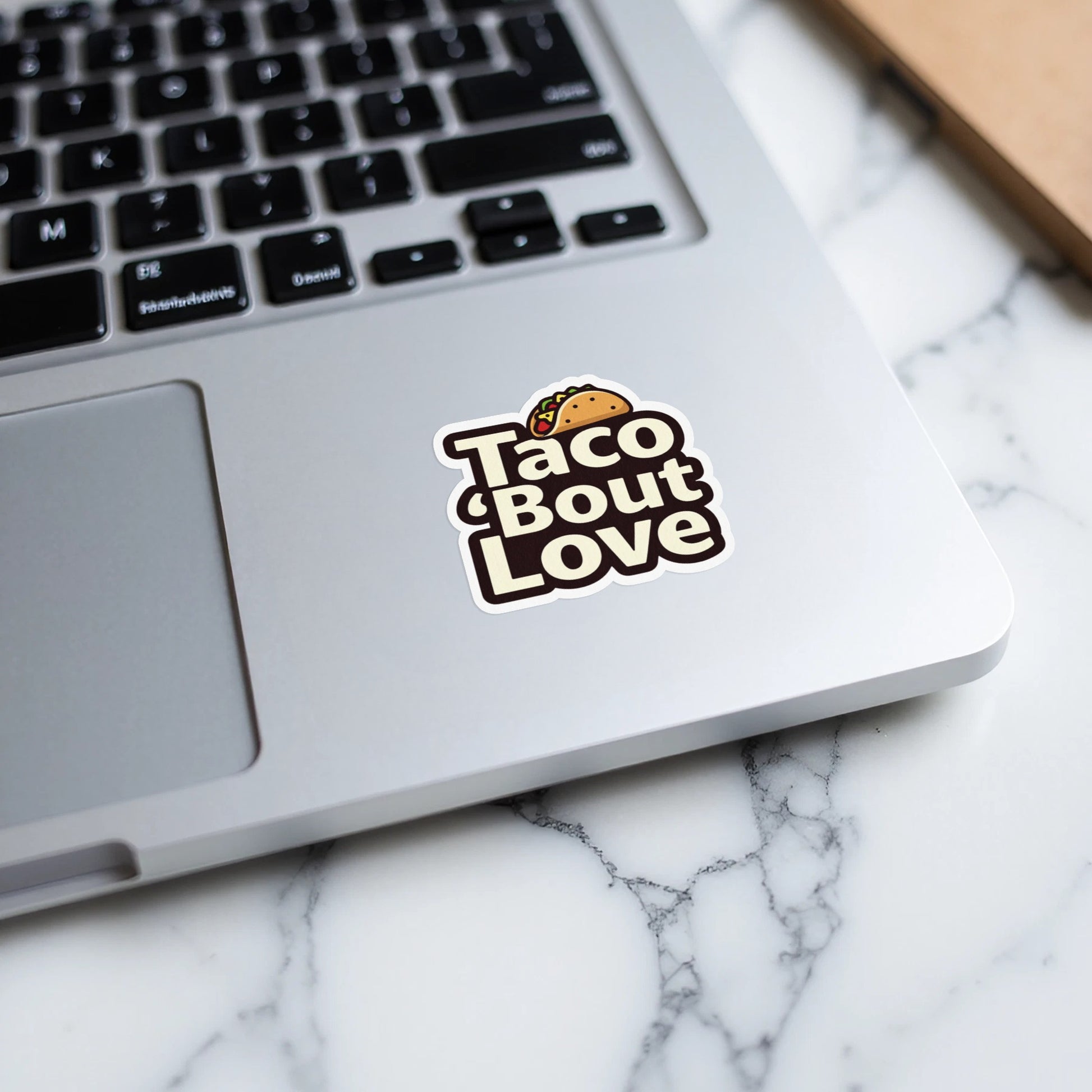 Taco 'Bout Love phrase with a Modern & Minimalist design on Kiss-Cut Stickers