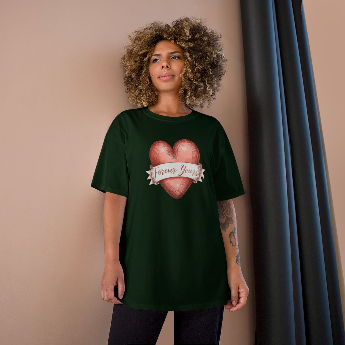 Forever Yours phrase on a Champion Tee