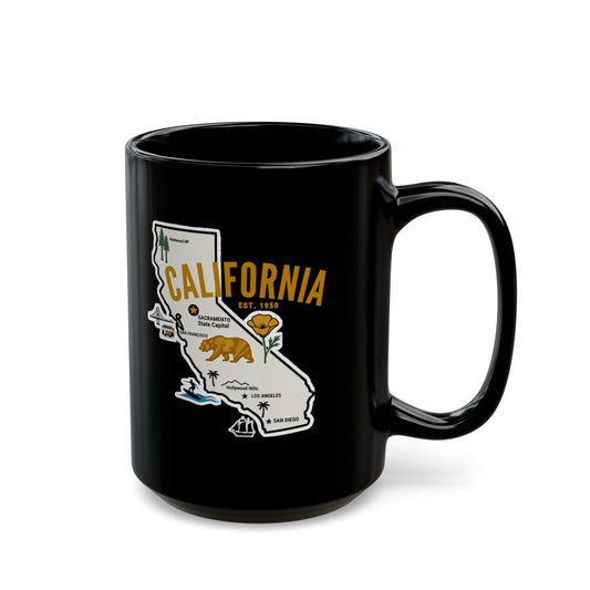 Black mug with "California State" text and logo.