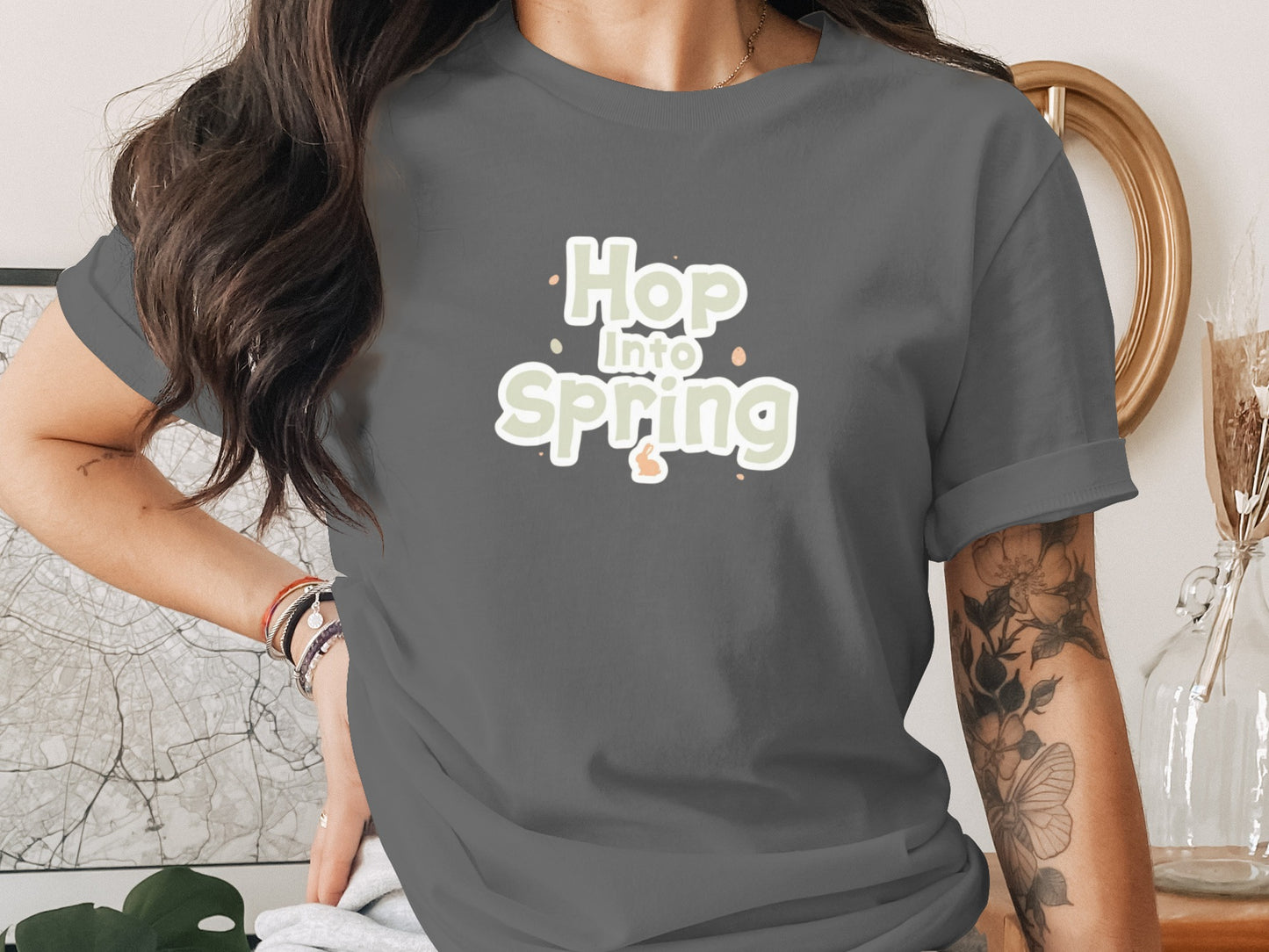 Hop into Spring Cute Bunny Graphic Design T-Shirt product type