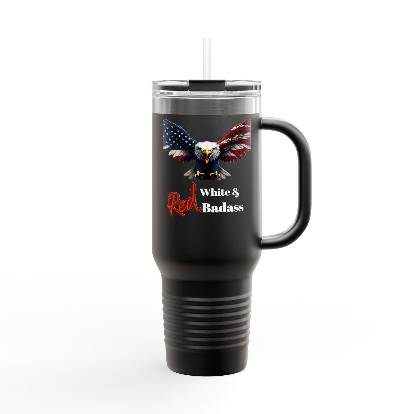 Red White & Badass Patriotic Eagle – 40oz Insulated Travel Mug