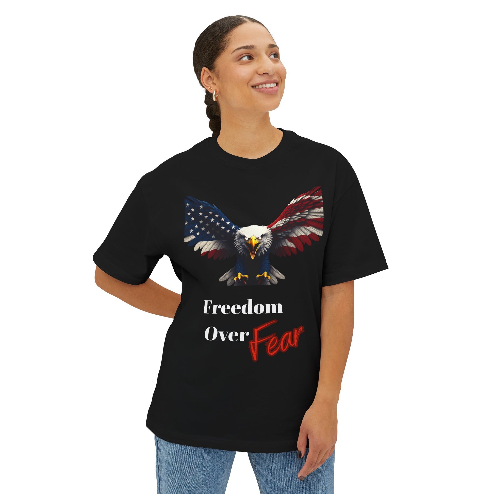 Freedom Over Fear Patriotic Eagle on a Premium Tee