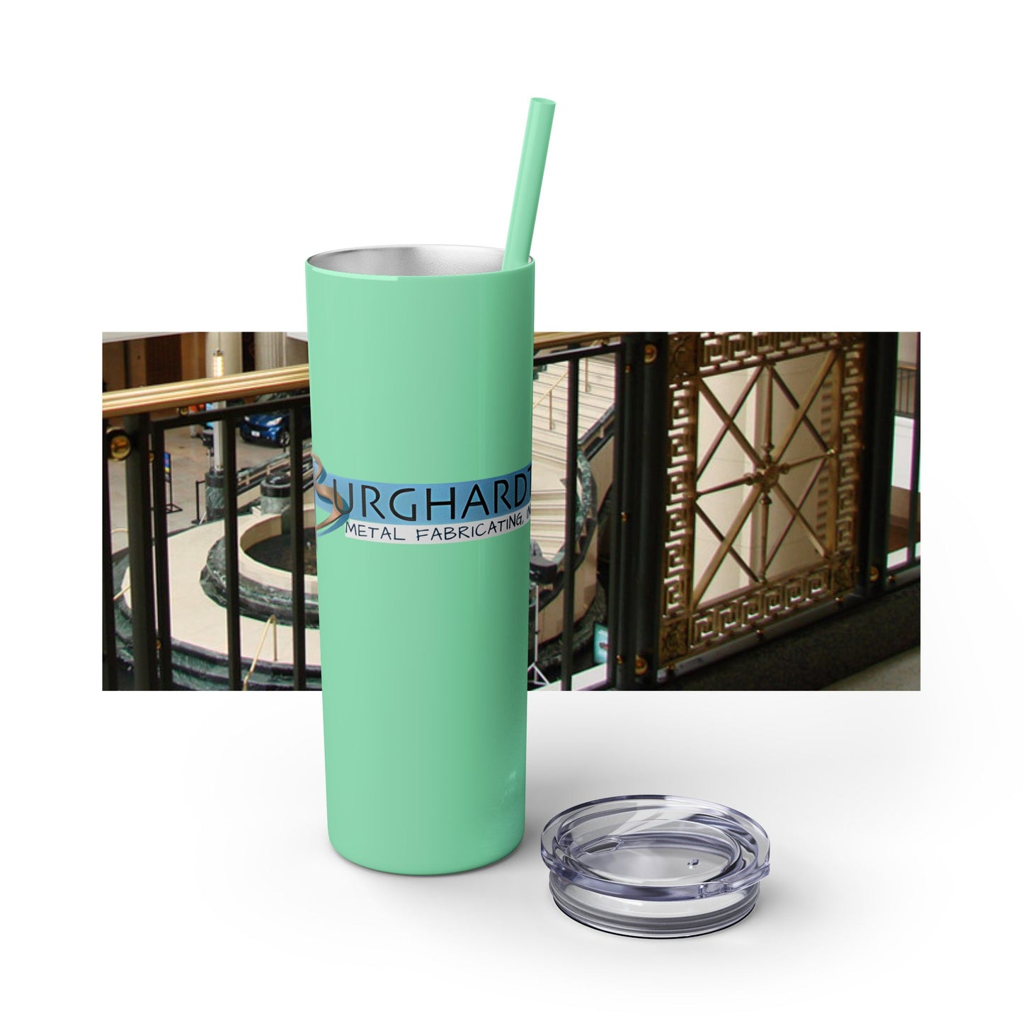 Burghardt Metal Fabricating, Inc., logo on a 20oz Skinny Tumbler