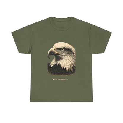 Engraved Eagle - Built for Strength - muted text on the bottom of a Heavyweight T-shirt