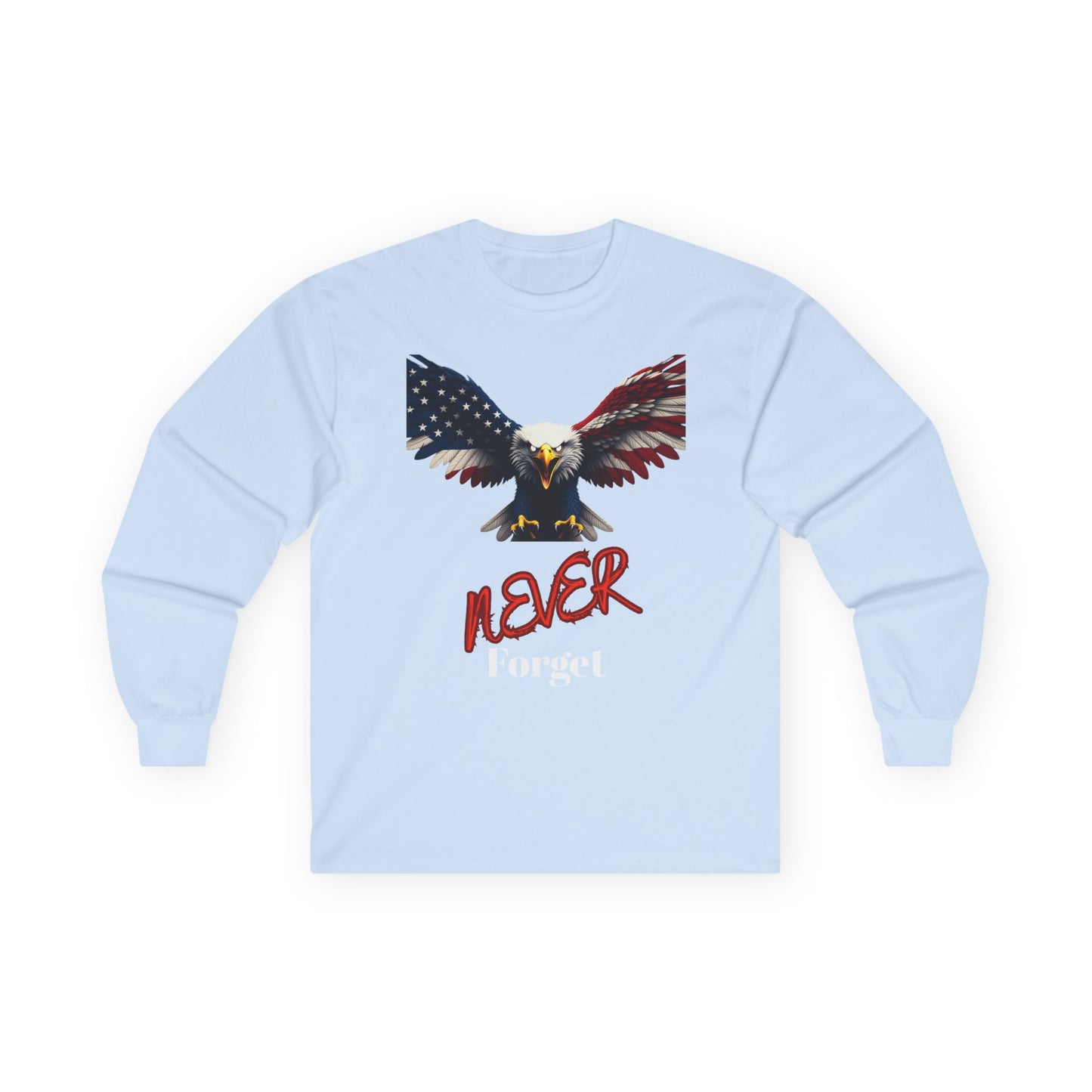 Never Forget Patriotic Eagle on a long sleeve tee