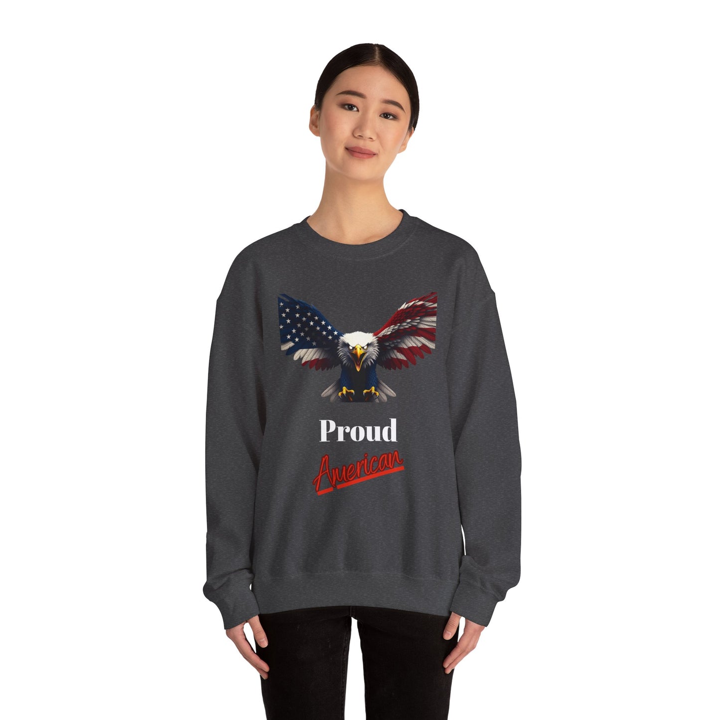 Proud American Patriotic Eagle text on a Crewneck Sweatshirt