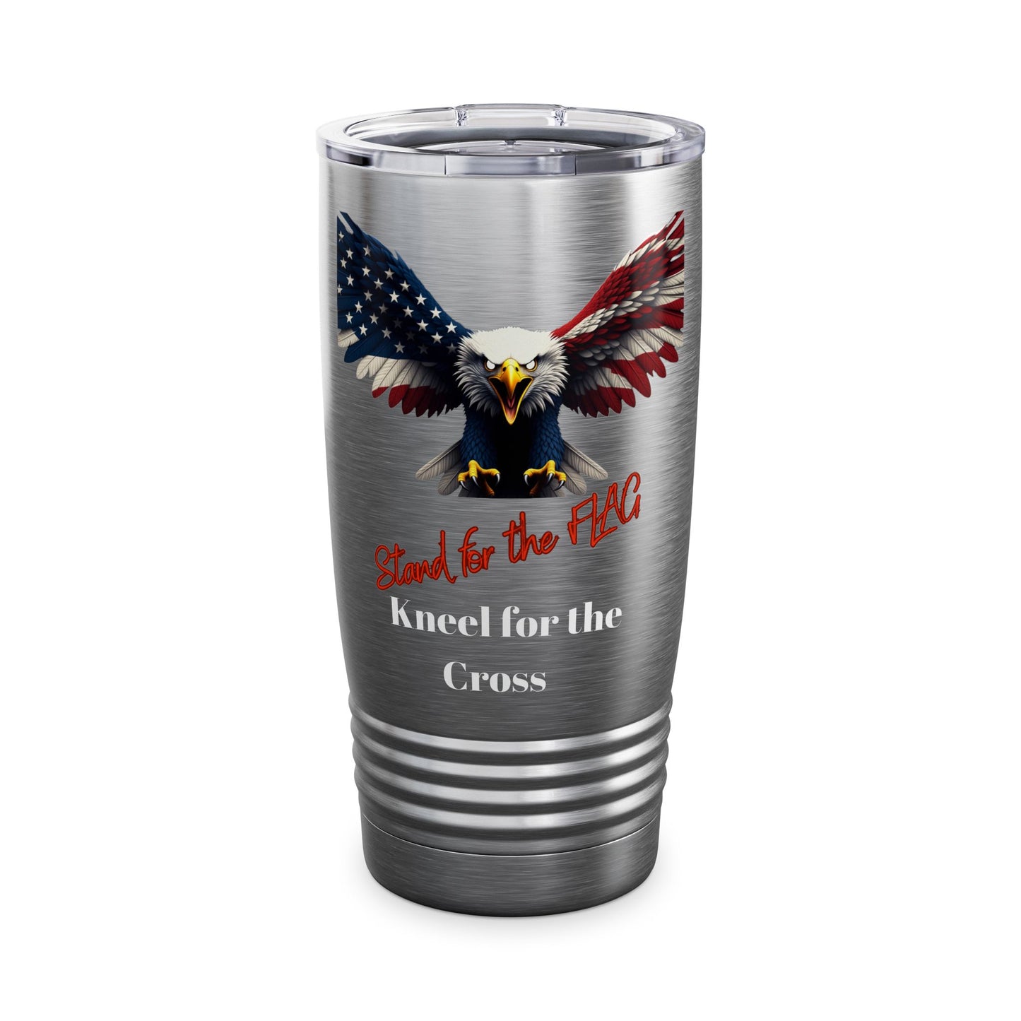 Stand For The Flag Kneel For The Cross Patriotic Eagle on a 20oz Insulated Tumbler