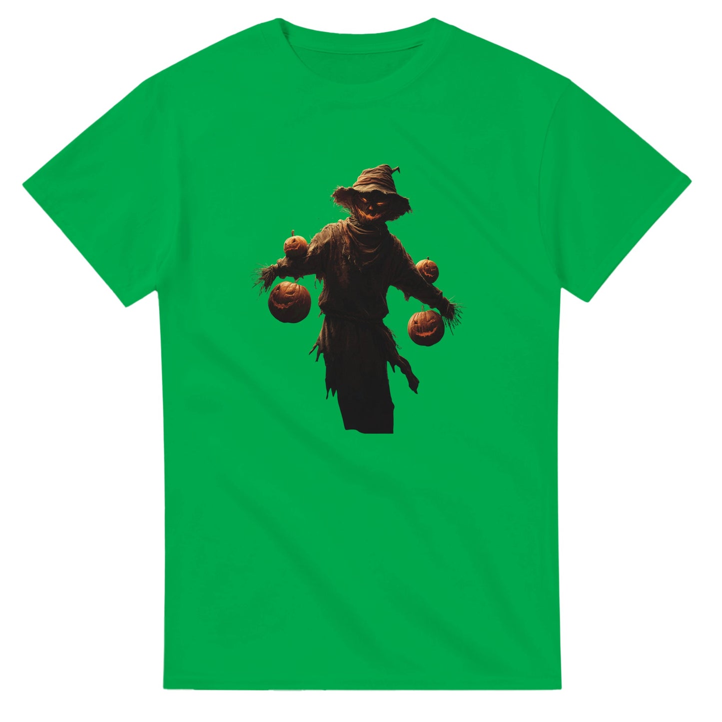 Haunted Scarecrow with Jack-o'-Lanterns on a Heavyweight T-shirt