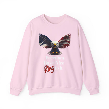 Freedom Has A Nice Ring To It Patriotic Eagle text on a Crewneck Sweatshirt