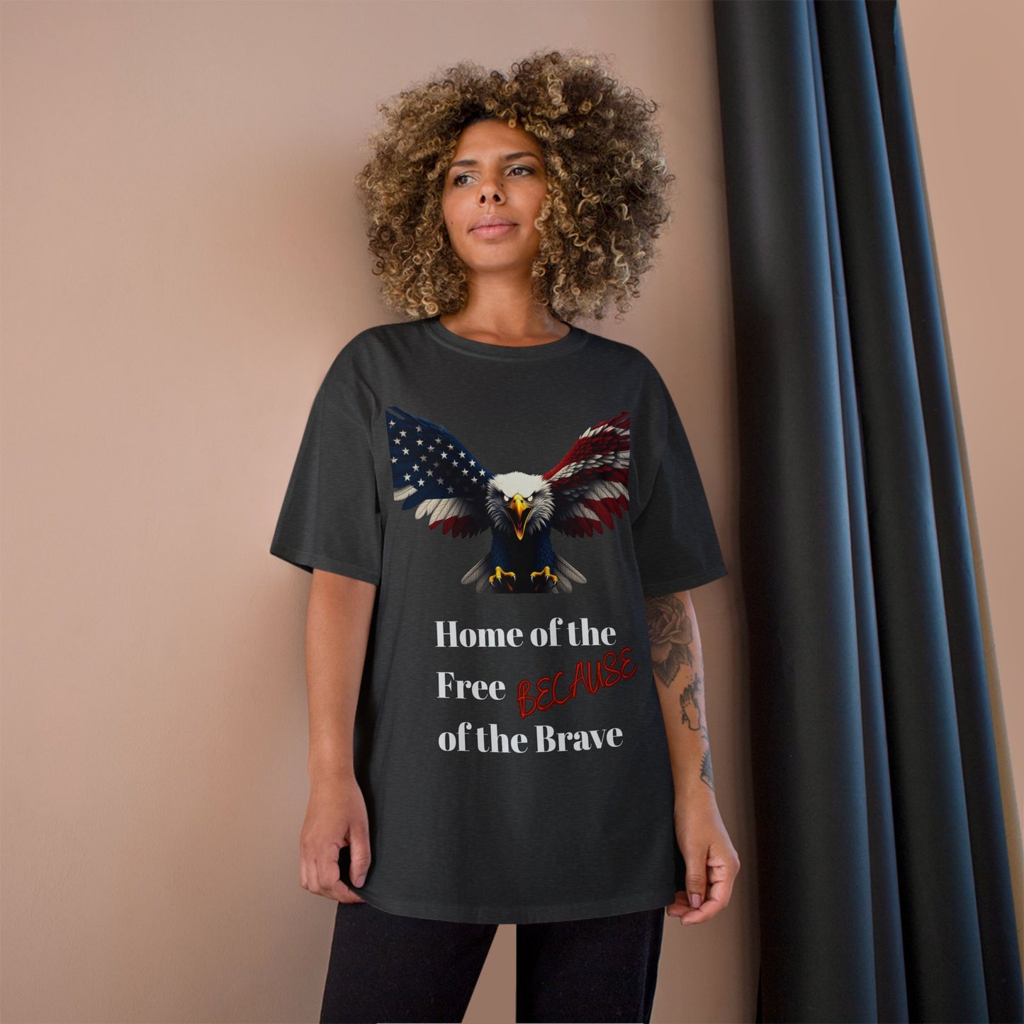 Home Of The Free Because Of The Brave Patriotic Eagle on a Champion T-shirt