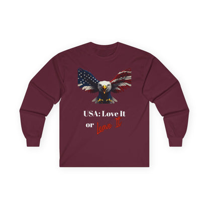 USA Love It Or Leave It Patriotic Eagle on a long sleeve tee