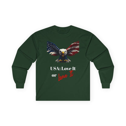 USA Love It Or Leave It Patriotic Eagle on a long sleeve tee