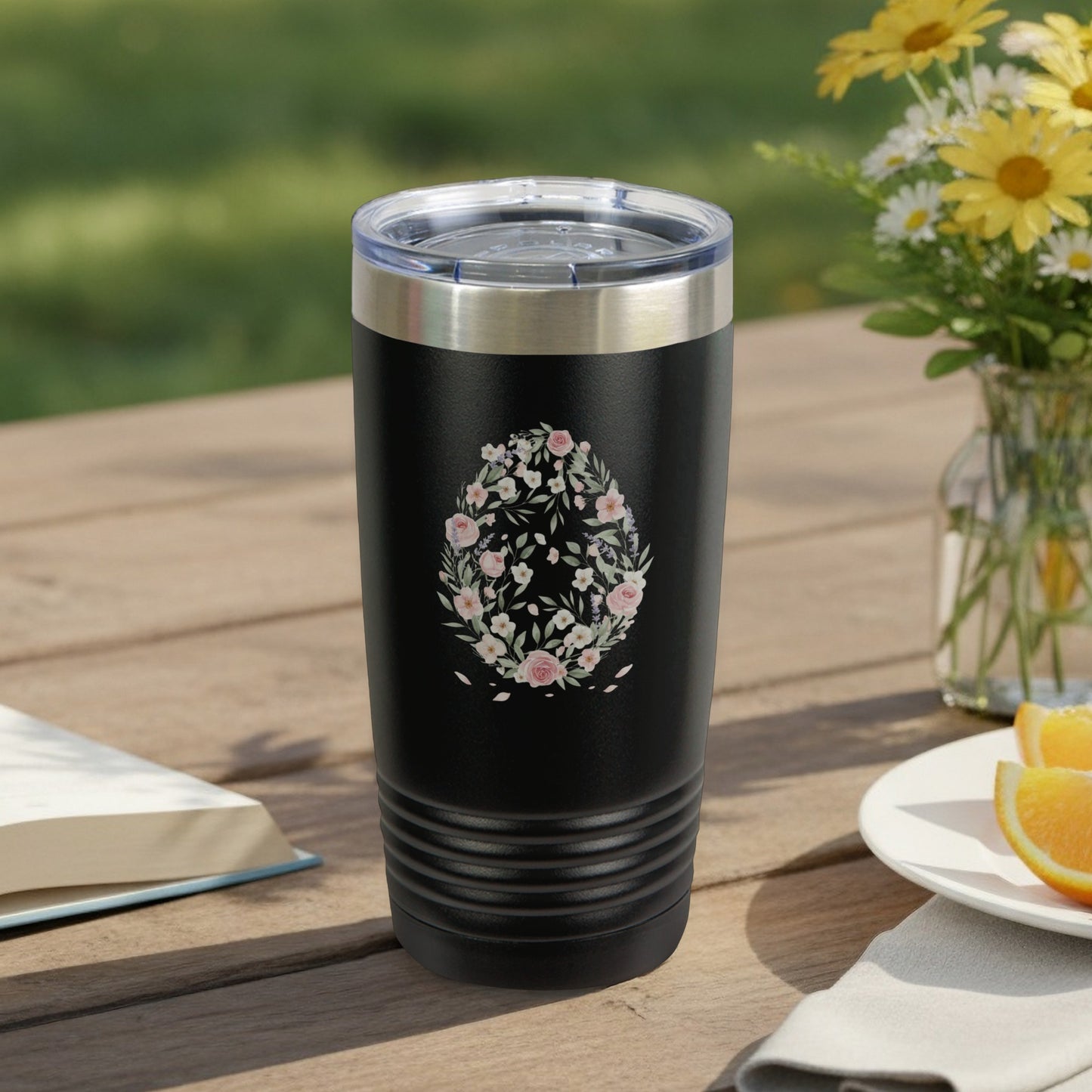 Floral Pattern Egg Design Insulated Travel Tumbler Flask