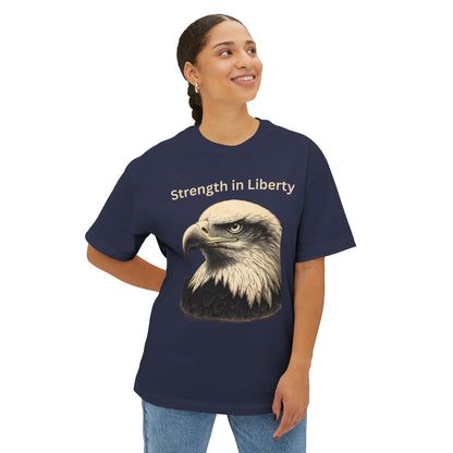 Engraved Eagle - Strength in Liberty text at the top of a premium tee