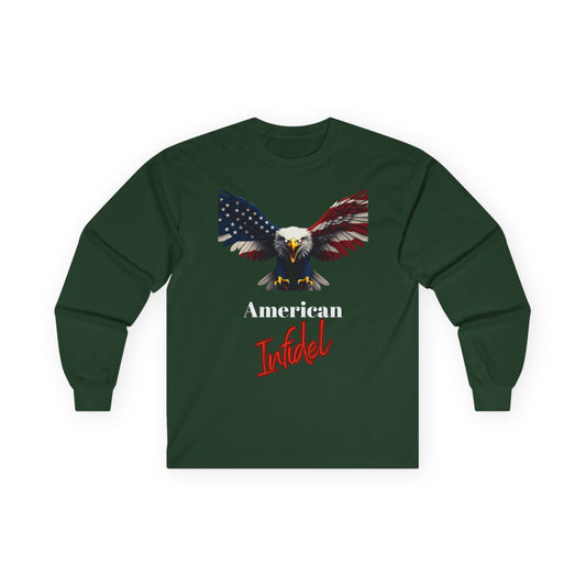American Infidel Patriotic Eagle on a long sleeve tee