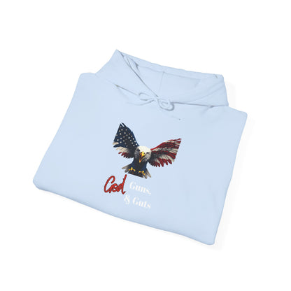 God Guns & Guts Patriotic Eagle on a Pullover Hoodie