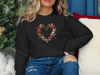 Floral Heart Design Sweatshirt Perfect for Any Season