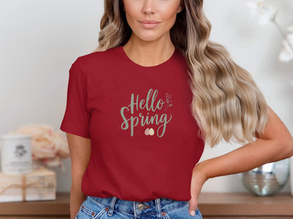 Hello Spring Graphic Tee for Women Casual Top